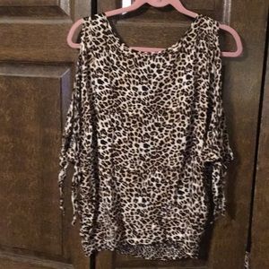 Leopard print cold shoulder top